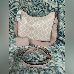 NWT- Kate Spade Blush floral cross body with 2 straps and coin pouch